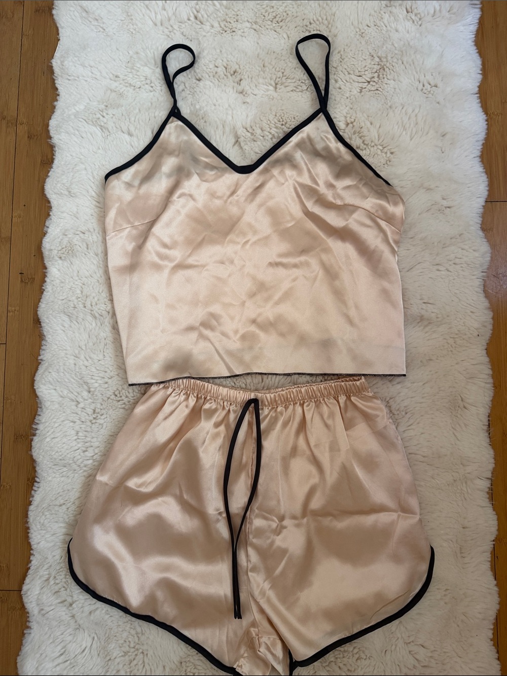 Amazon Satin Cami & Short Sleep Set - Blush with Black Trim